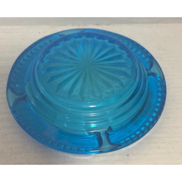 Glass Ashtray Blue Textured Sunburst Design 4.5" Mid-Century Modern Vintage - Picture 4 of 7